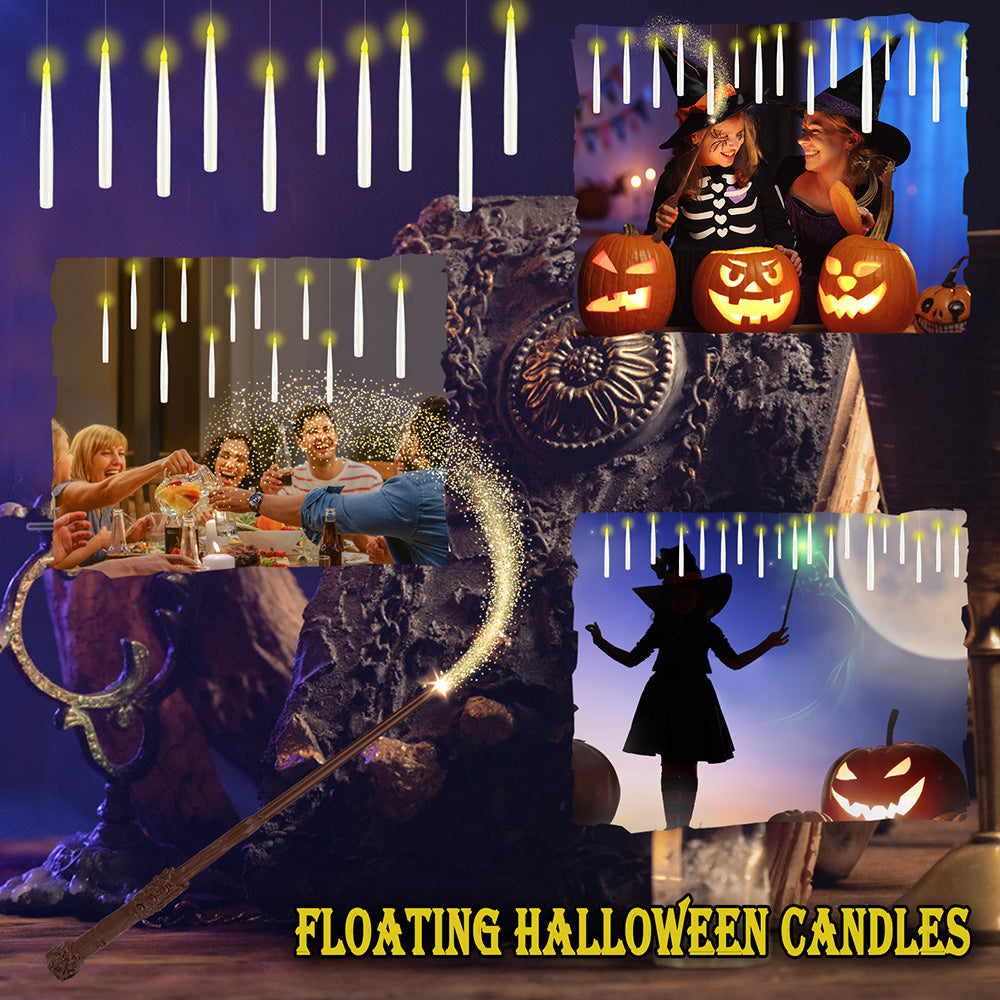 Floating Candles with Wand 12 PCs Magic Hanging Candles Flickering Warm Light Flameless Floating LED Candle Halloween Decoration Floating Candles with Wand 12 PCs Magic Hanging Candles Flickering Warm Light Flameless Floating LED Candle Halloween Decoration